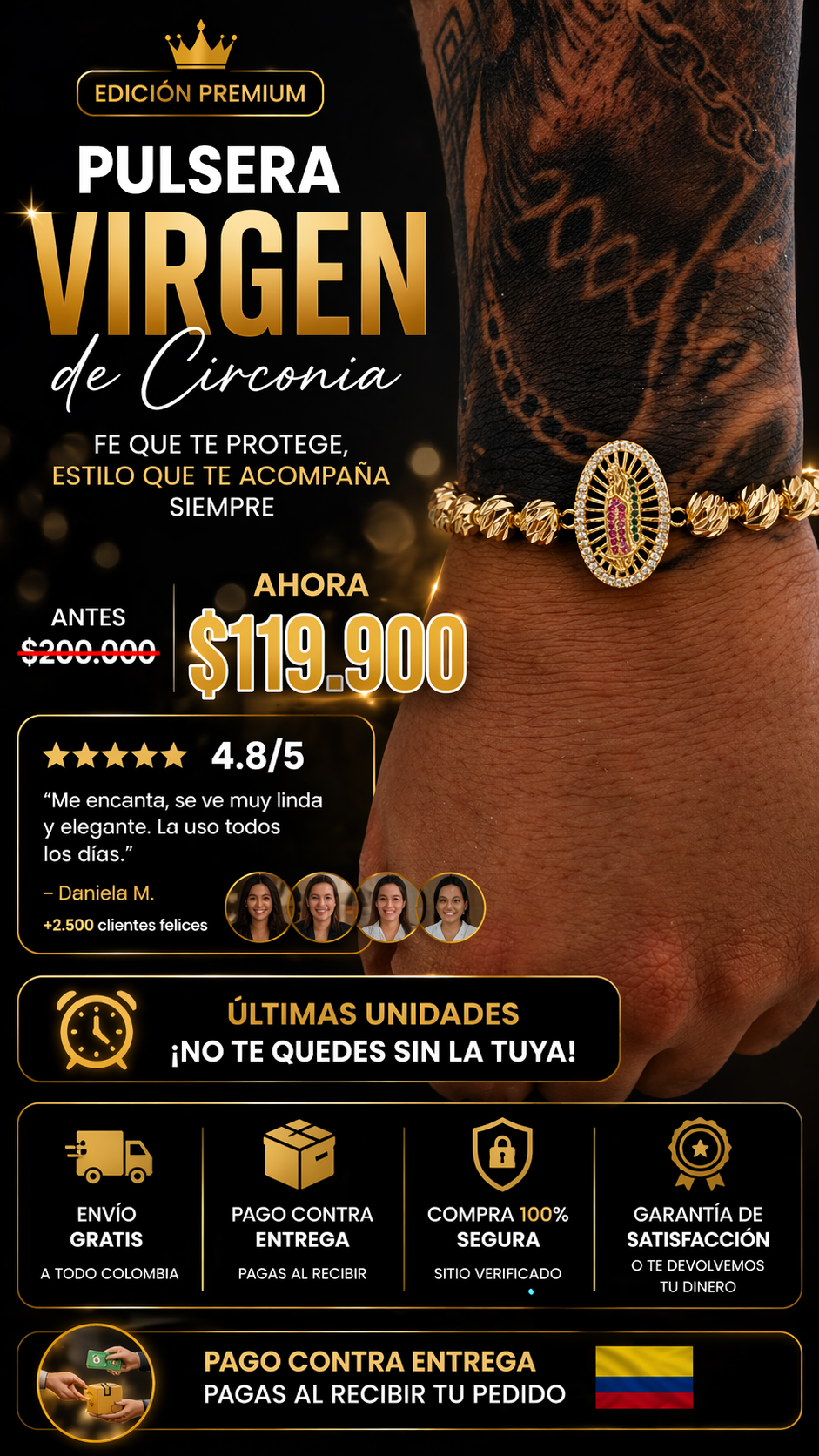 Pulsera Virgen de Circonia Oro laminado