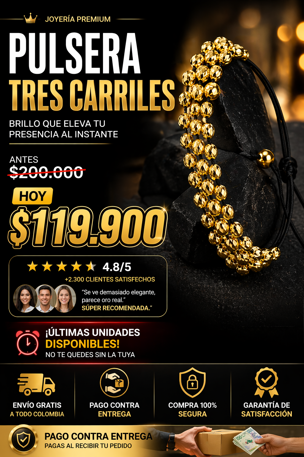 Pulsera 3 Carriles Oro Laminado